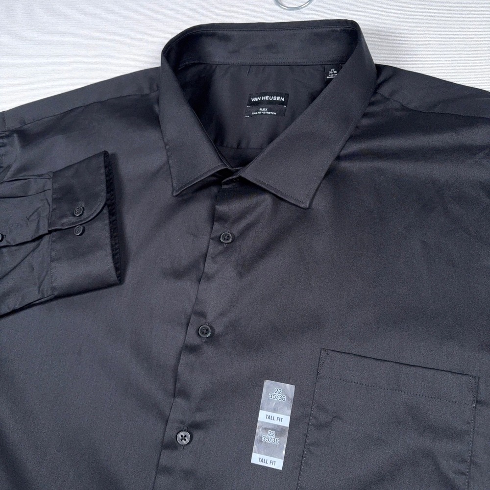 Van Heusen Flex Dress Shirt Mens Size 22 35/36 Black Long Sleeve Button Up NEW